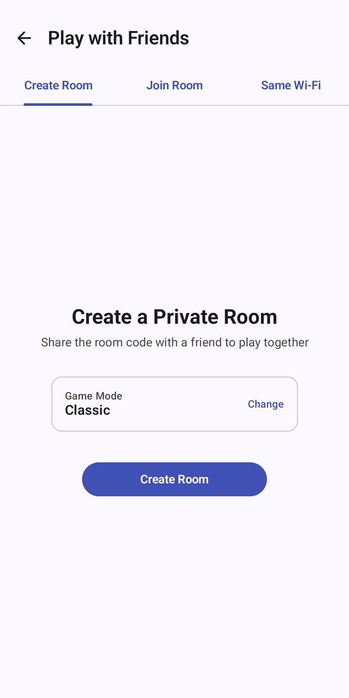 Play with Friends: tabs for Create Room, Join Room and Same Wi-Fi.